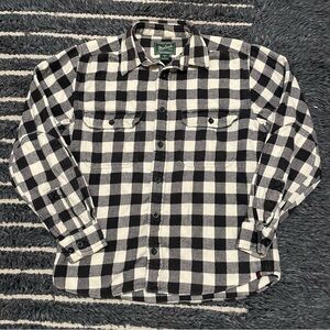 Woolrich Flannel Button Down Black White Plaid Elbow Patch Cotton Shirt Size M